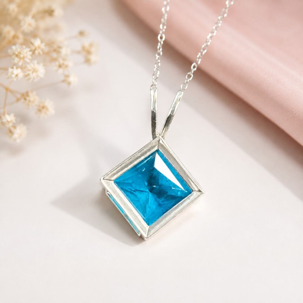 Vintage Carol Felley 925 Sterling Blue Topaz Pyramid Pendant Southwestern